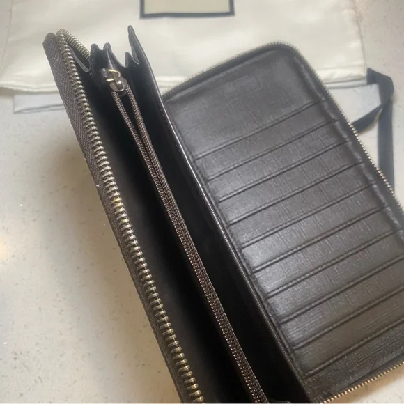 Gucci Brown Monogram Zip Wallet - Picture 10 of 14